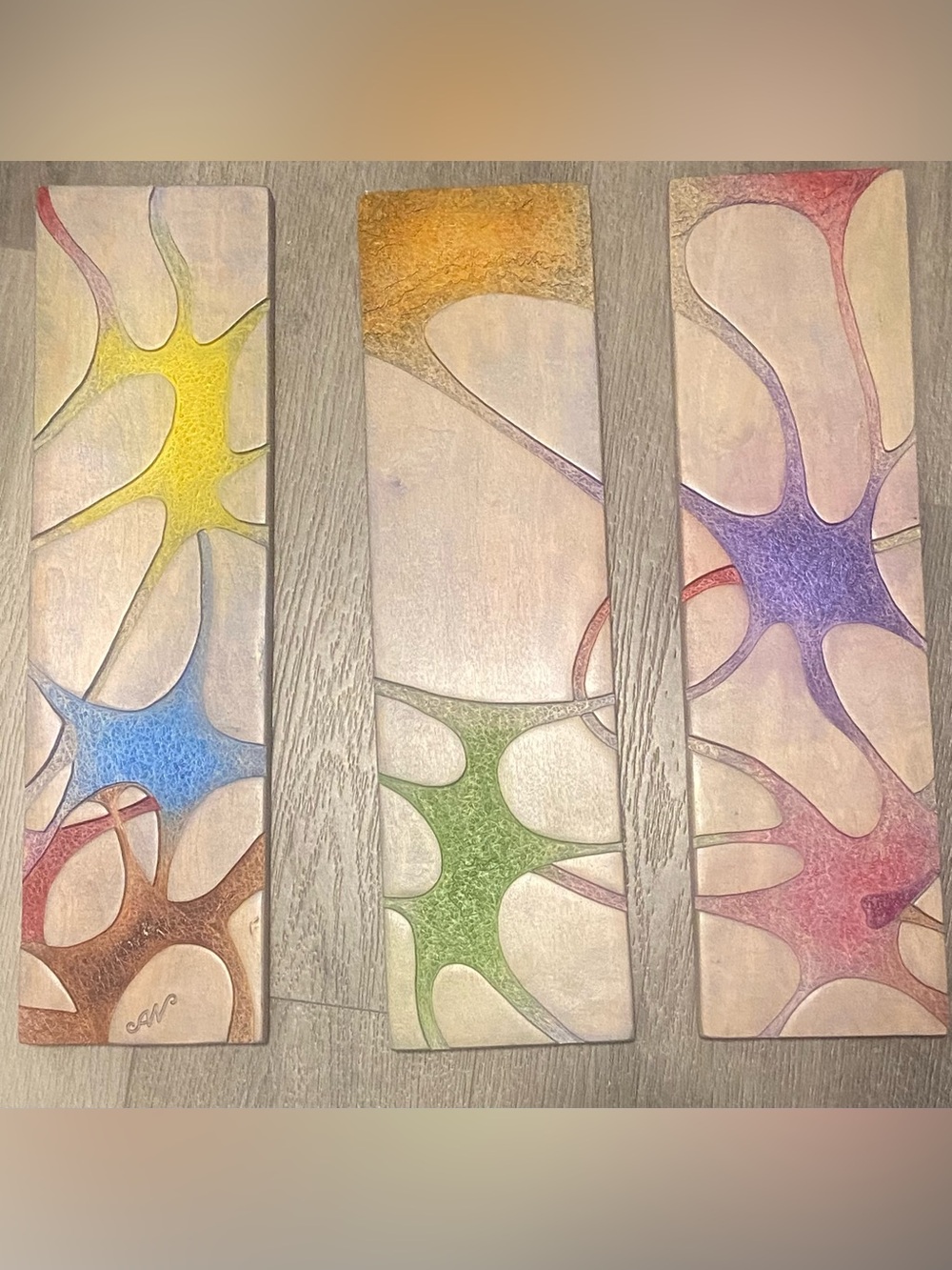 Modern Abstract Neural Network Carved Wood Panel Painting by AMP